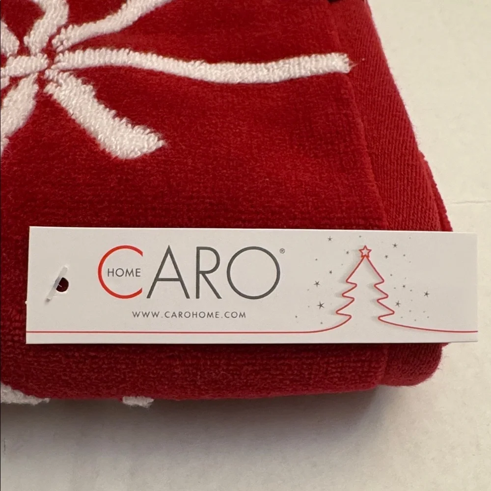 3pc CARO HOME Reversible Christmas Bows Bath Towel Set - 100% Cotton - Red/White